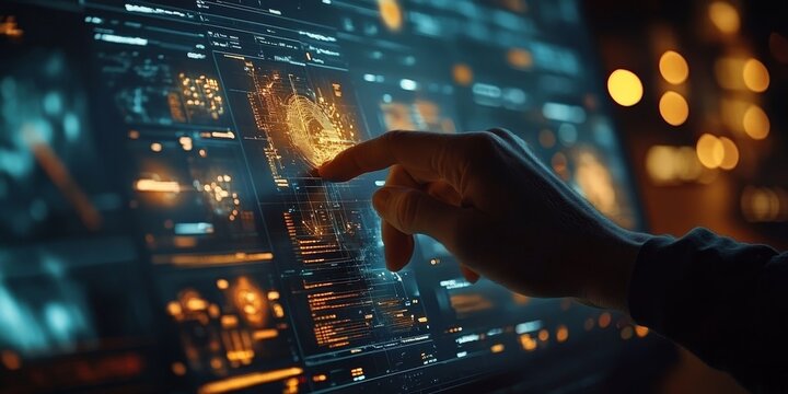 Professional Analyzing MarTech Solutions with a Digital Interface Featuring Marketing Technology and Data Analytics