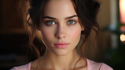 Naklejka premium Portrait of a Young Woman with Striking Green Eyes