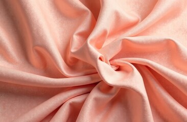 Fototapeta premium Background of light pink fabric (peach color), draped in loose waves