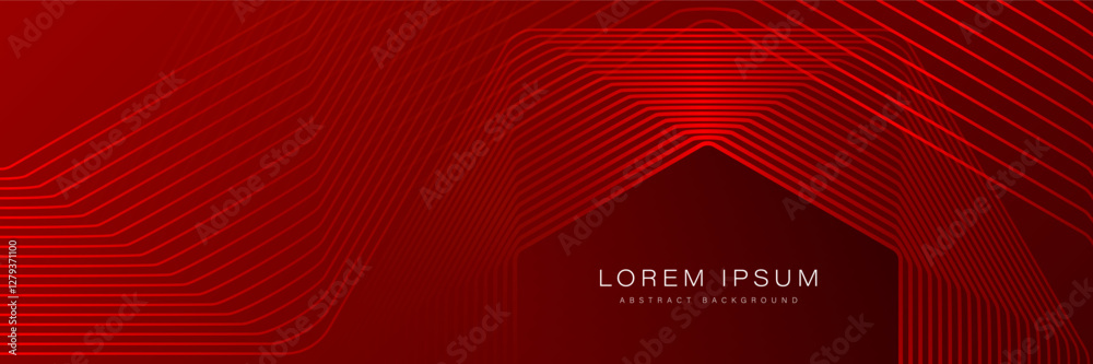 Sticker abstract glowing geometric lines on red background. modern hexagon shape lines. futuristic design. d