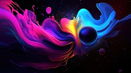 Obraz premium Alien energy storm with liquid motion, interstellar light waves, high-tech atmosphere, luminous floating orbs, ultra-HD