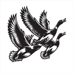 vector duck flying, sitting and howling