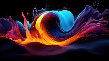 Obraz premium Molten lava meeting ocean waves in an abstract digital art style, seamless fusion of fire and water, highly detailed lighting