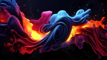 Explosive fusion of fire and ice in fluid motion, blending warm and cool tones, intricate digital textures, high-contrast lighting
