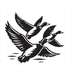 vector duck flying, sitting and howling