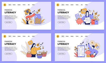 Fototapeta premium Financial literacy. business landing pages with concept illustrations people save money