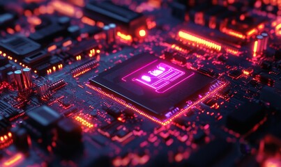 Futuristic neon-lit circuit board with Ethical AI text highlighting the importance of morality in artificial intelligence development