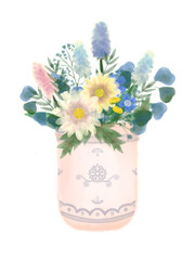Digital Watercolor illustration bouquet of flowers
