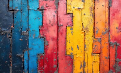 Vibrant colored wooden panels abstract art