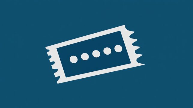 Ticket Icon: Simple, Minimalist Design, Flat Style, Vector Graphic, Ticket Stub, Admission Pass, Event Entry,  Blue Background