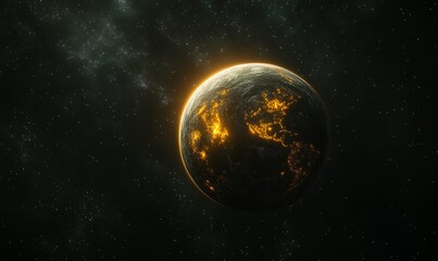 Fototapeta premium Illuminated Planet Earth in Deep Space with Glowing Atmosphere and Starry Background