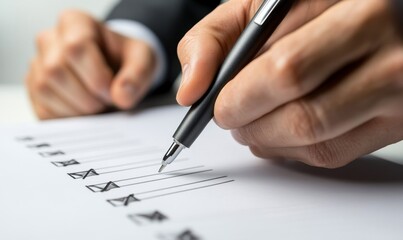 Businessman Approving Documents with Checklist for Project Approval and Business Performance Evaluation in an Office Setting