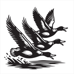 vector duck flying, sitting and howling