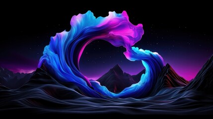 Vibrant energy waves in a surreal digital landscape, flowing like liquid silk, glowing neon lights, ultra-detailed, 8K, cinematic lighting