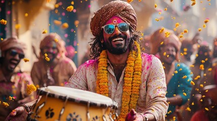Vibrant Holi Festival Celebration with Music and Colors, cultural and festive, for travel, music, and festival themes
