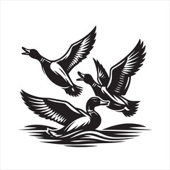 vector duck flying, sitting and howling
