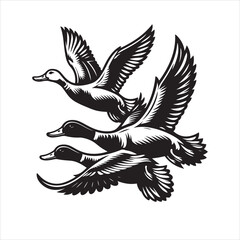 vector duck flying, sitting and howling