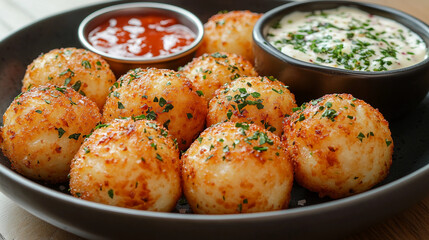 Fototapeta premium Crispy Cheese Balls with Dips: A Delightful Snack