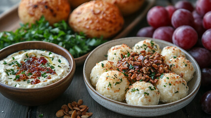 Fototapeta premium Crispy Cheese Balls with Dips: A Delightful Snack