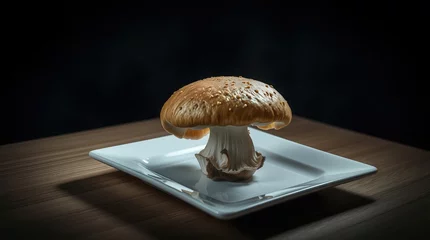 Handdoek met foto Meisjeskamer Gourmet Morel Mushroom Isolated on White Plate, Dark Background  © Chaotic Fan