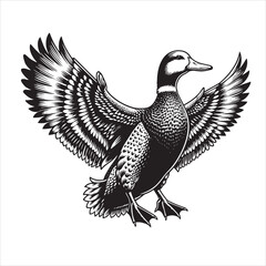 vector duck flying, sitting and howling