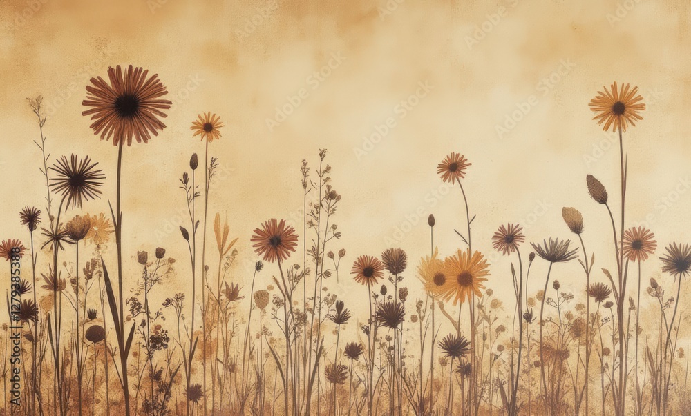 Canvas Prints Beautiful wildflowers against a golden backdrop