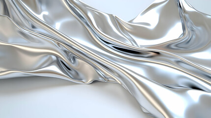 Silver fabric flowing, elegant drape, white background, luxury texture, design element