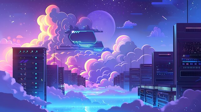 A cloud computing environment processing massive datasets to train an AI model for predictive analytics.


