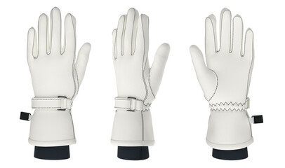 Obraz premium Winter Sports Gloves Mockup, White Mens and Womens Sports Gloves, Front, Back, 3 4, Side Views, 3D Render