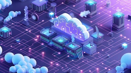 A cloud computing environment processing massive datasets to train an AI model for predictive analytics.


