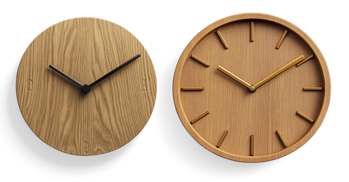 Minimalist Wooden Wall Clock with Black Hands on a Transparent Background