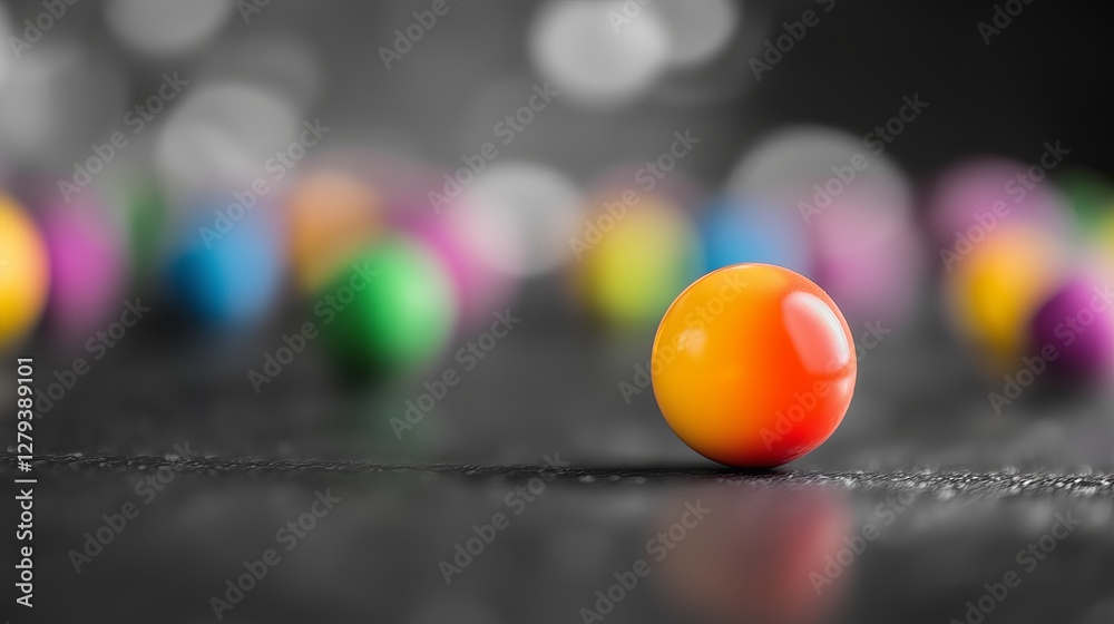 Poster a monochrome world, except for one brightly colored object in focus