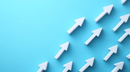 Upward Arrows on Blue Background Symbolizing Growth, White arrows pointing upwards on a blue background, symbolizing growth or progress