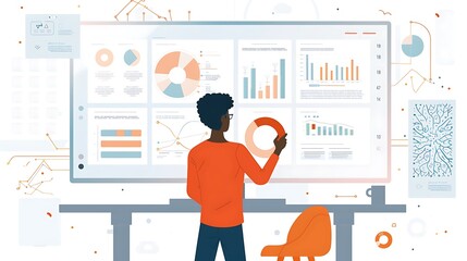 A data scientist interacting with a digital AI interface to analyze and visualize large datasets.

