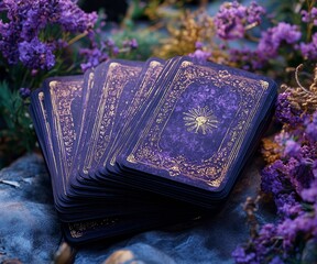 purple tarot cards purple flowers 