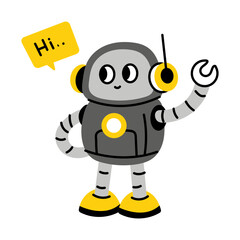 Fototapeta premium Talking robot character say hi, flat style illustration