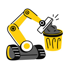 A flat style illustration of a robot throwing trash into a can