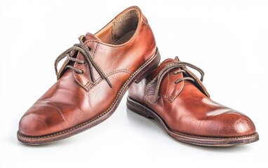 Stylish brown leather shoes on a white background, showcasing elegance and craftsmanship for various occasions