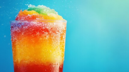 Colorful Slushy Drink in a Glass Against Bright Background