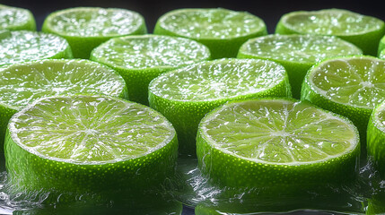 Lime Slices With Water Splash On White Background