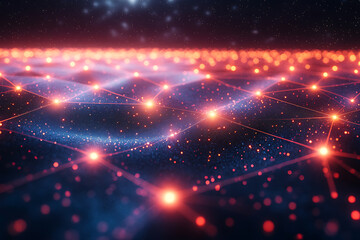 Obraz premium A futuristic abstract background featuring a grid of glowing triangles on a deep blue and black backdrop. 