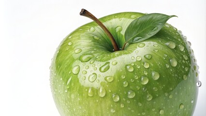 Green Apple with Dew Drops Macro Photography, Close-up Composition, Freshness Concept, Green Apple photography, Macro Photography Green Apple, Dew Drops