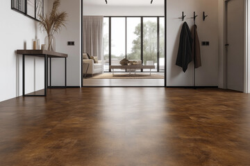 Modern Home Interior with Dark Brown Luxury Vinyl Flooring