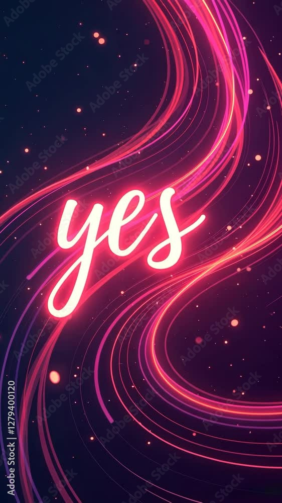 Poster a picture of the word yes in neon letters. the letters are in a blurry.