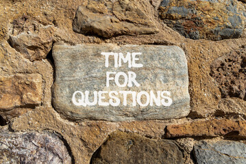 Time for questions symbol. Concept words Time for questions on beautiful grey stone on stone wall....