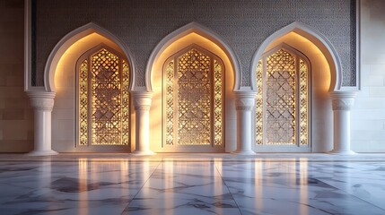 Elegant Arched Doors and Marble Floor Inside a Classic Architecture Building