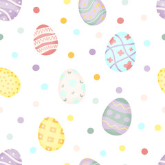 Easter seamless pattern with colorful easter eggs. Holidays design template. Vector illustration