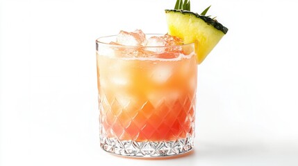 A refreshing glass of beverage adorned with a vibrant pineapple garnish, perfect for tropical-themed occasions or summer celebrations.
