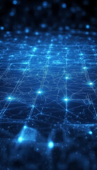 Obraz premium A futuristic abstract background featuring a grid of glowing triangles on a deep blue and black backdrop