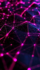 A futuristic abstract background featuring a grid of glowing triangles on a deep blue and black backdrop